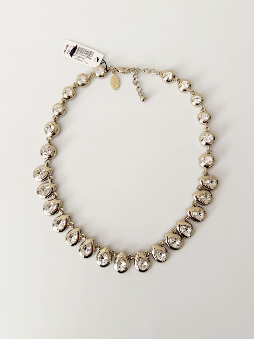 WHBM Teardrop Crystal Silver Tone Statement Necklace NWT
